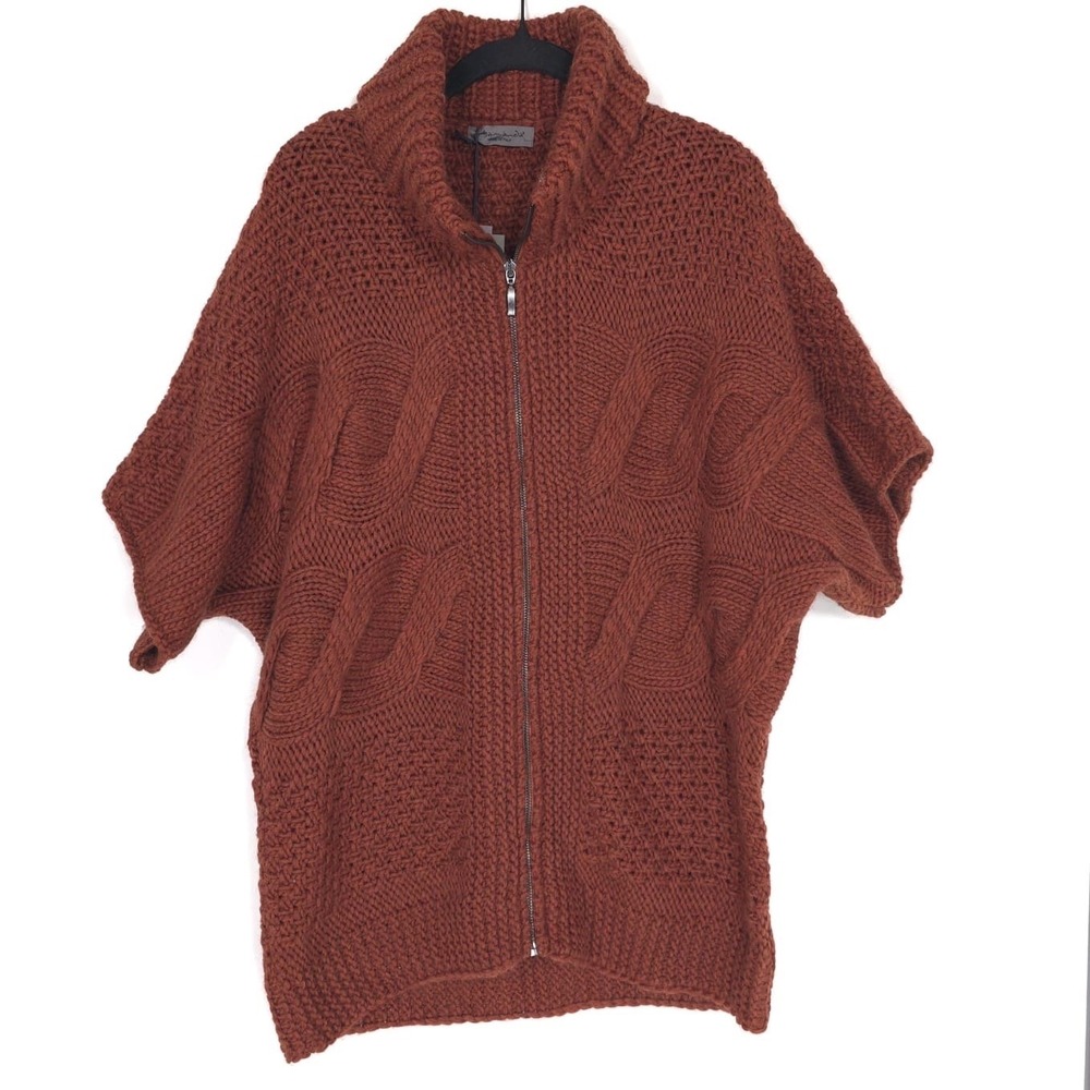 ELSAMANDA ANTHROPOLOGIE New O/S Chunky Knit Zip Cardigan ITALY MADE WOOL ALPACA - Picture 4 of 11